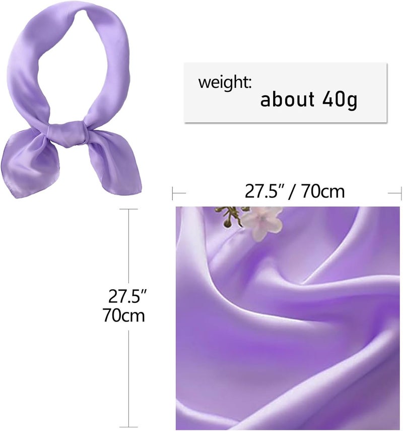 Chung Women's Square Satin Scarf 27.5" Bandanas Solid 50s Retro Neck Scarves Emulation Silk Handbag Hair Ribbons Necktie - Image 5
